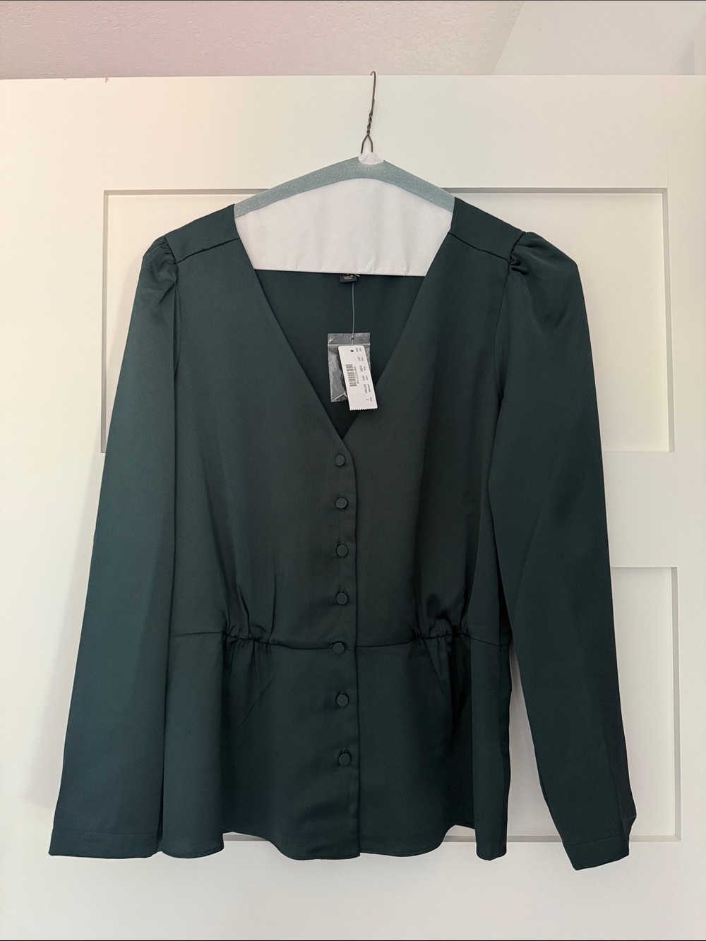 Dark Green V-Neck Button Front Women's Dress Top